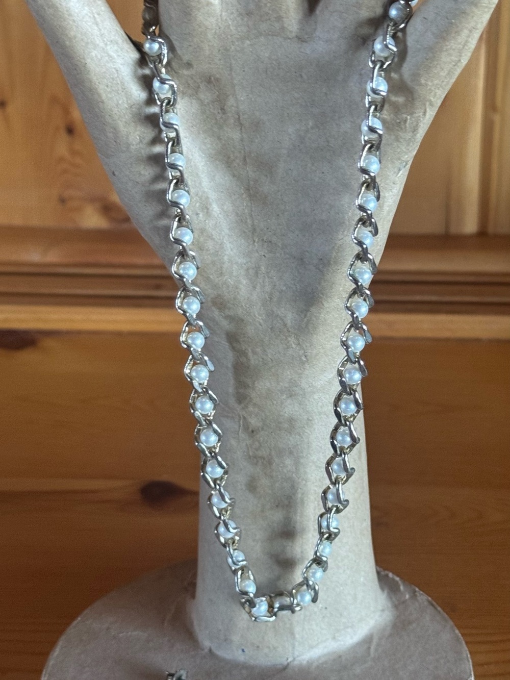 Vintage 1980s Necklace And Earring Set Chain and Faux Pearls Intertwined!
